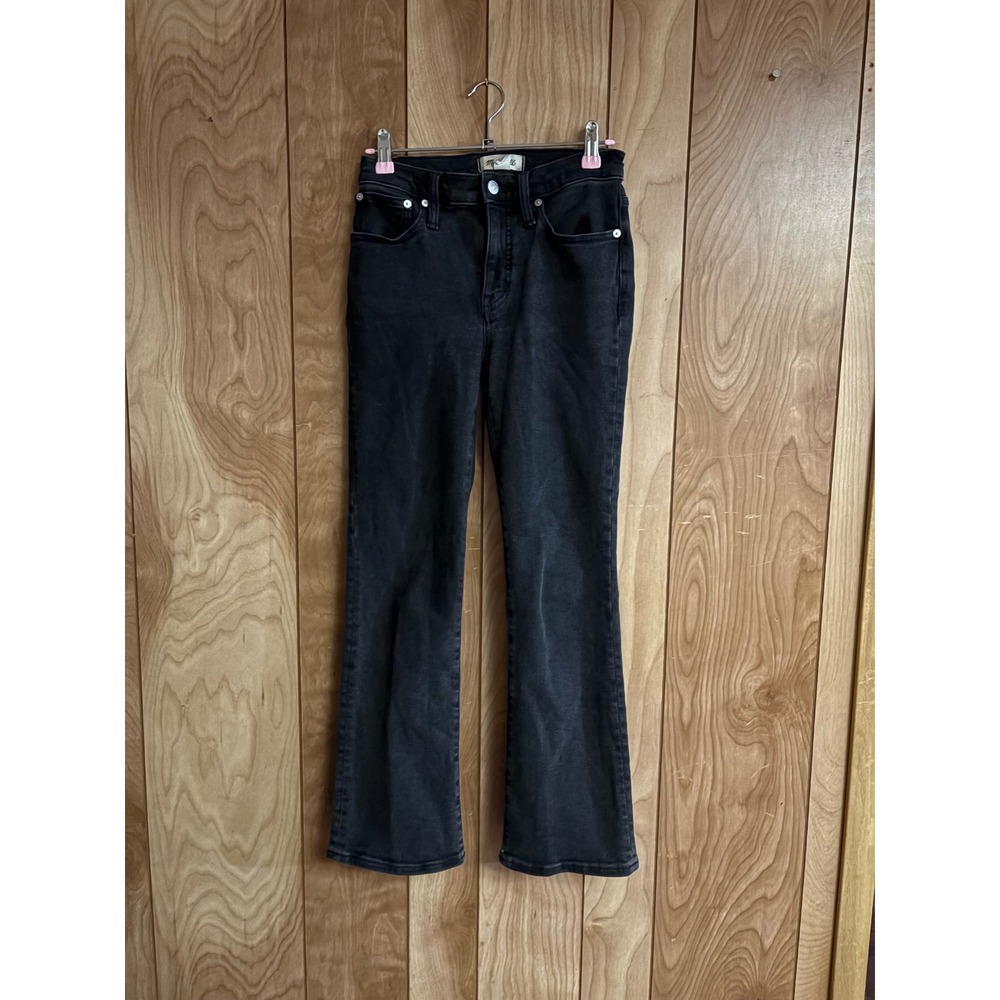 Madewell Mid-Rise Kick Out Jeans Black‎ Faded Flare Denim Size 24